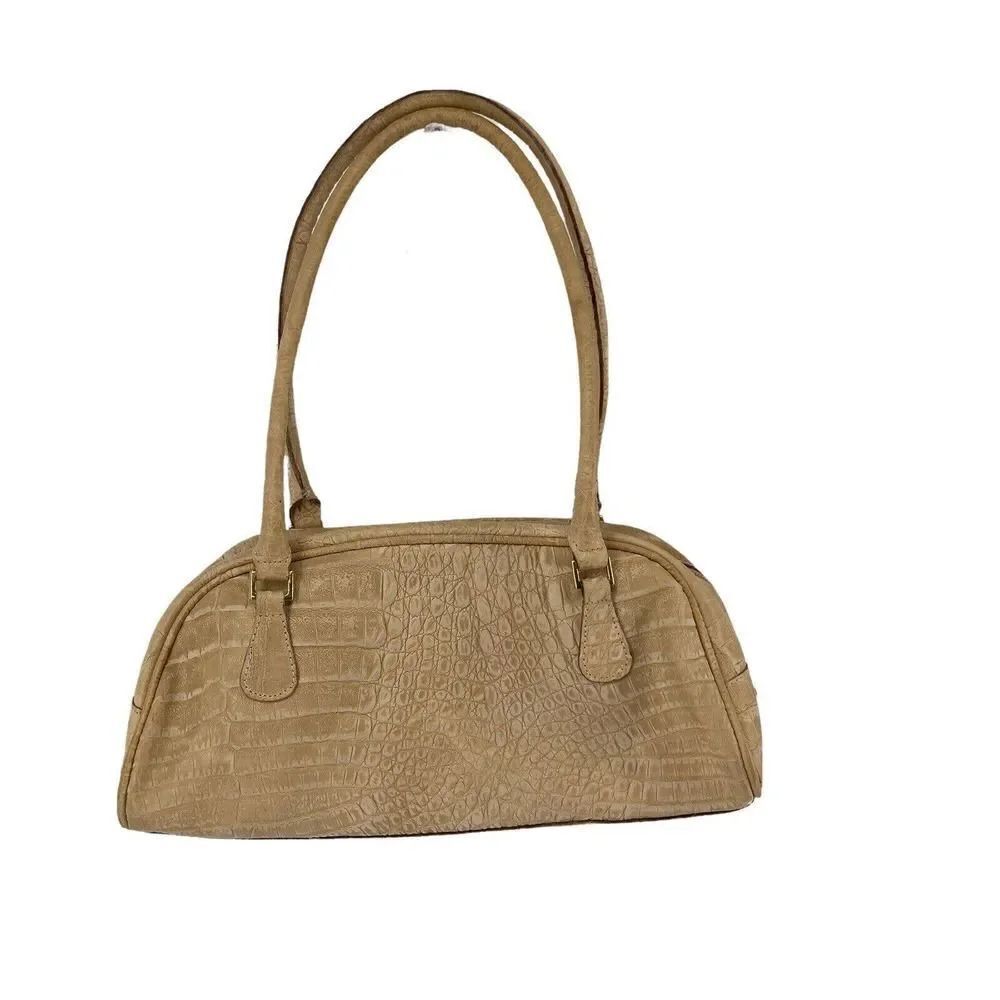 Tanner Italy Vintage Handbag Beige Leather Croc Embossed Shoulder Bag Classic